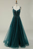 Load image into Gallery viewer, A Line Spaghetti Straps Dark Green Long Prom Dress with Appliques