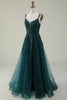 Load image into Gallery viewer, A Line Spaghetti Straps Dark Green Long Prom Dress with Appliques