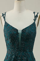 Load image into Gallery viewer, A Line Spaghetti Straps Dark Green Long Prom Dress with Appliques