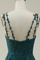 Load image into Gallery viewer, A Line Spaghetti Straps Dark Green Long Prom Dress with Appliques