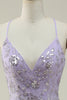 Load image into Gallery viewer, Mermaid Spaghetti Straps Purple Long Prom Dress with Beading