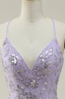 Load image into Gallery viewer, Mermaid Spaghetti Straps Purple Long Prom Dress with Beading