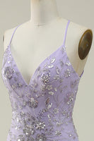 Load image into Gallery viewer, Mermaid Spaghetti Straps Purple Long Prom Dress with Beading