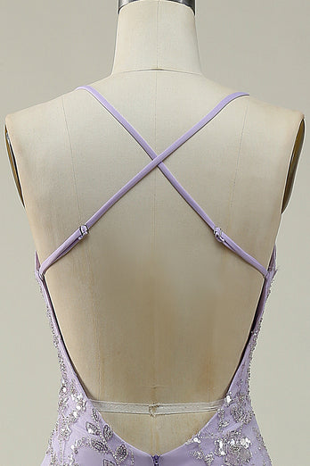 Mermaid Spaghetti Straps Purple Long Prom Dress with Beading