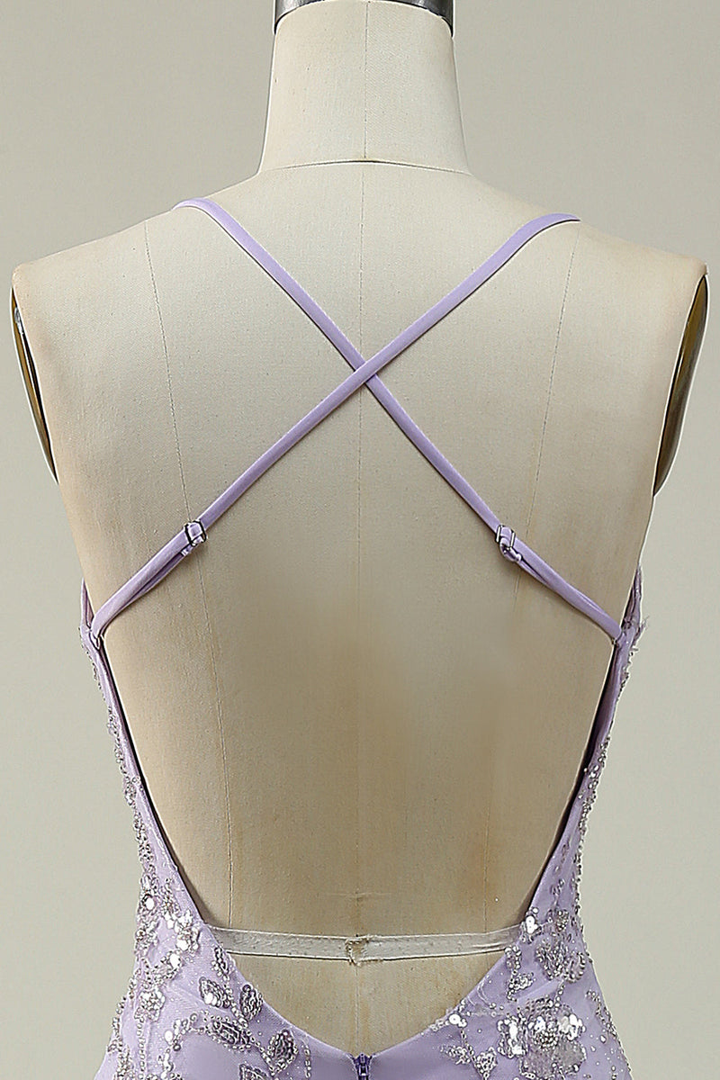 Load image into Gallery viewer, Mermaid Spaghetti Straps Purple Long Prom Dress with Beading