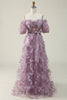 Load image into Gallery viewer, A Line Off the Shoulder Purple Long Prom Dress with Printing